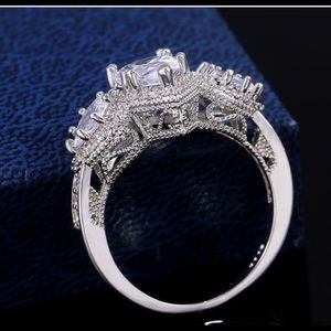 Silver Teardrop Diamond Halo Engagement Ring